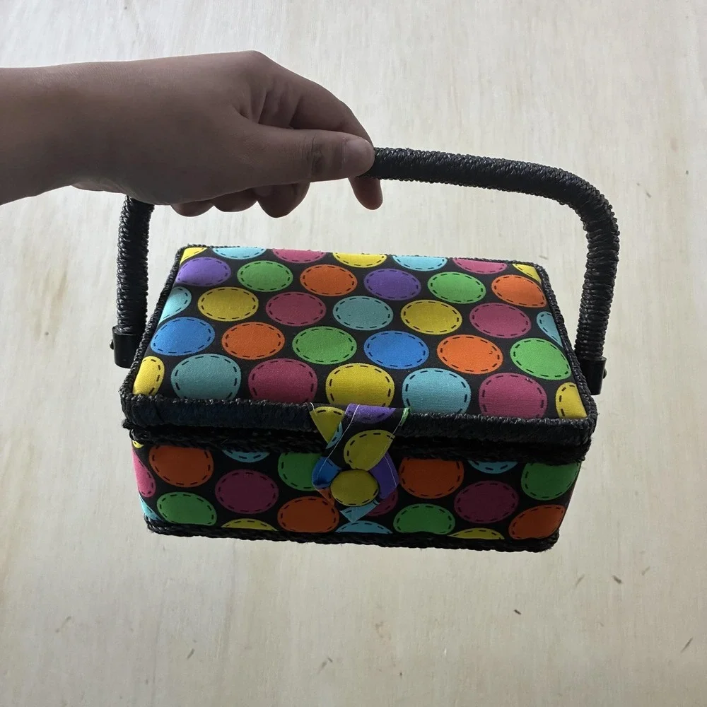 Multi-Color Fabric Sewing Box Portable Craft Organizer Handled Sewing Basket